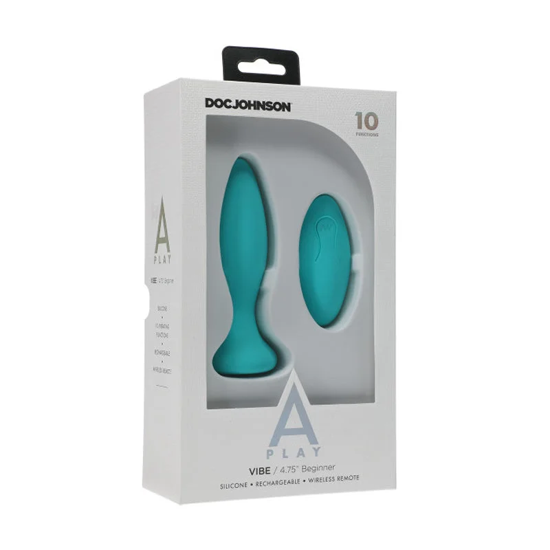 A-Play Vibe Beginner Rechargeable Silicone Anal Plug with Remote Teal