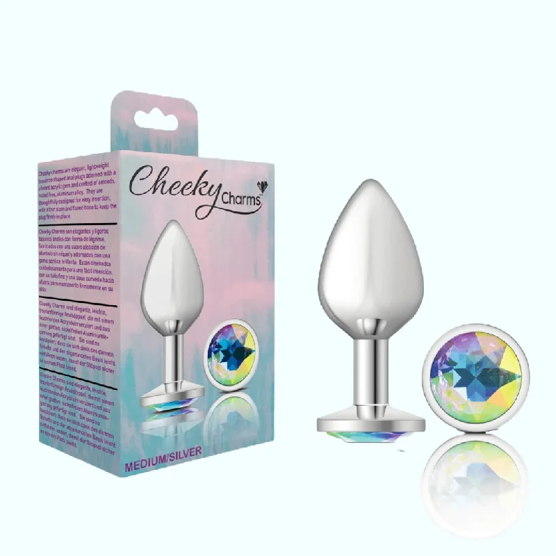 Cheeky Charms Silver Medium Metal Butt Plug Round-Shaped Clear