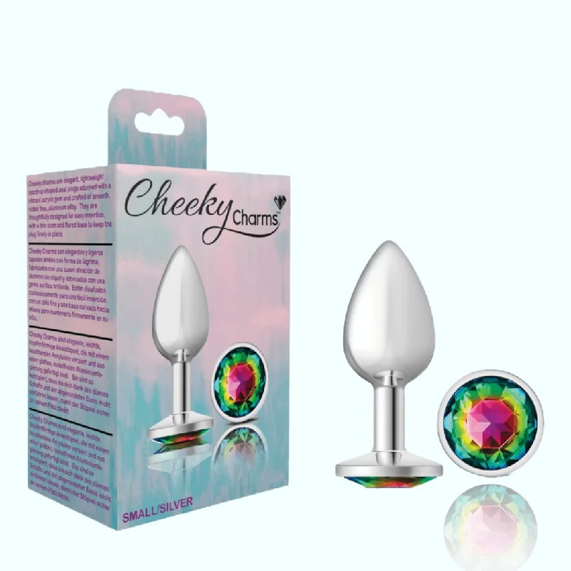 Cheeky Charms Silver Small Metal Butt Plug - Round Rainbow