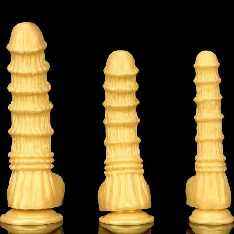 Huge Fantasy Anal Dildo Butt Plug - Golden Knotted Silicone Dildos Suctions Cup Sex Toy