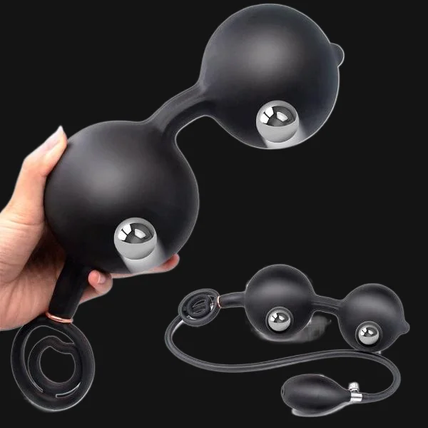 Inflatable Dildo Anal Plug - Dual Steel Ball Build-in Resizable Butt Plug Sex Toys for Men Women