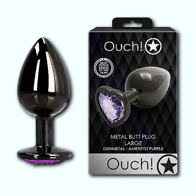 Shots Ouch! Heart Gem Butt Plug Large - Gunmetal/Amethyst