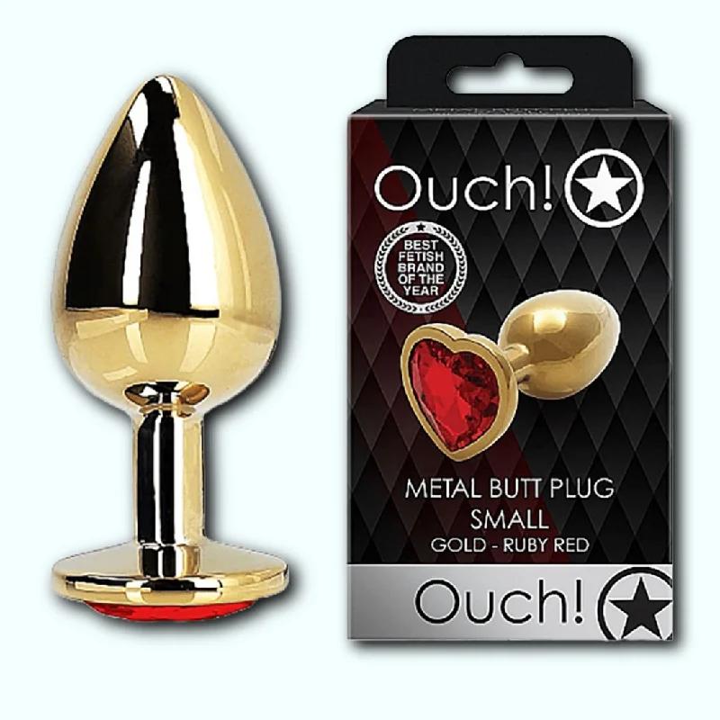 Shots Ouch! Heart Gem Butt Plug Small - Gold/Ruby Red