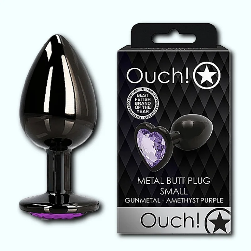 Shots Ouch! Heart Gem Butt Plug Small - Gunmetal/Amethyst