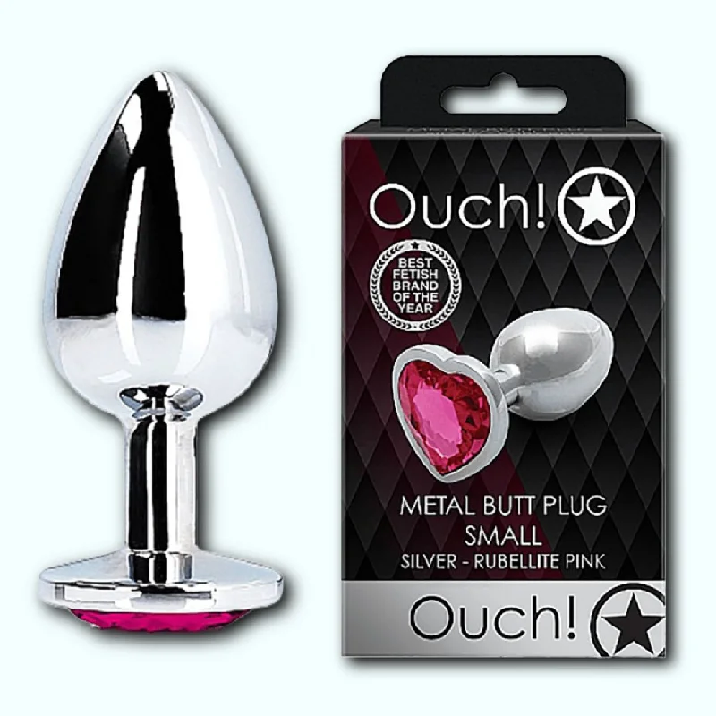 Shots Ouch! Heart Gem Butt Plug Small - Silver/Rubellite Pink