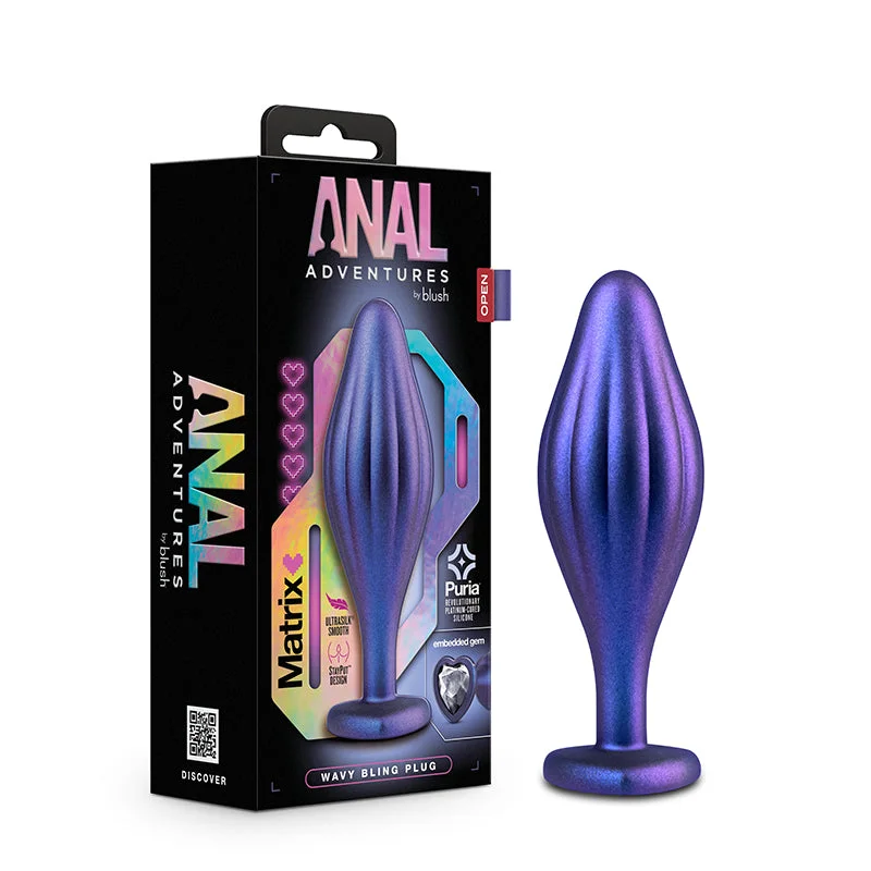 Blush Anal Adventures Matrix Silicone Wavy Bling Plug Sapphire