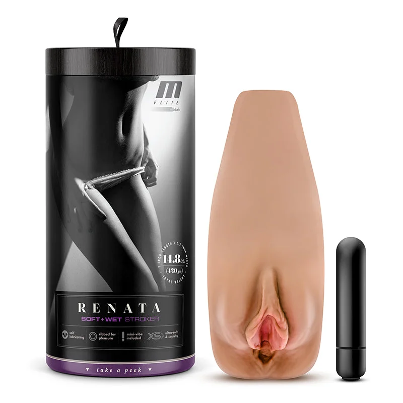 Blush M Elite Soft + Wet Renata Vagina Stroker with Bullet Vibrator Tan