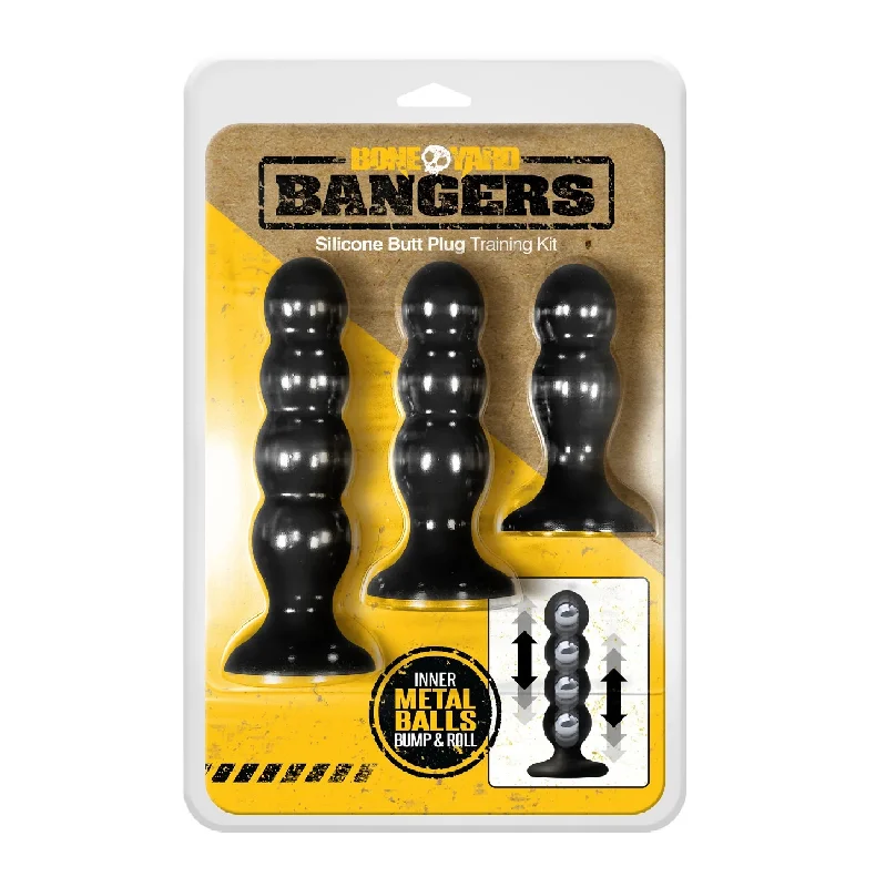 Boneyard Bangers Silicone Weighted Butt Plug Training Kit (3 per Set) - Black