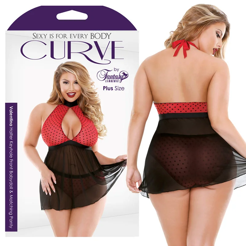 Fantasy Lingerie Curve Valentina Halter Keyhole Front Babydoll & Matching Panty Red/Black 3XL/4XL