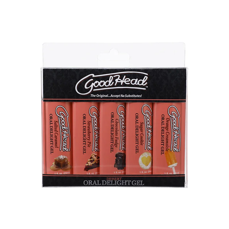 GoodHead Oral Delight Gel Dessert 5 Pack 1 oz. Orange Creamsicle, Salted Caramel, Strawberry Pie, Chocolate Fudge, Sugar Cookie (Vanilla)