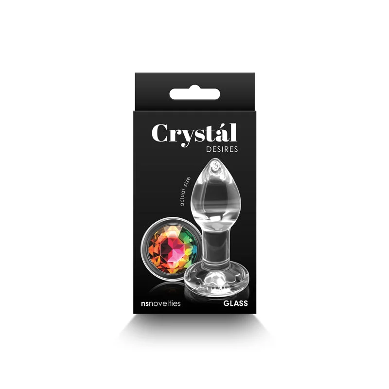 Crystal Desires - Rainbow Gem - Small - Clear Glass 7.3 cm Butt Plug with Rainbow Gem Base