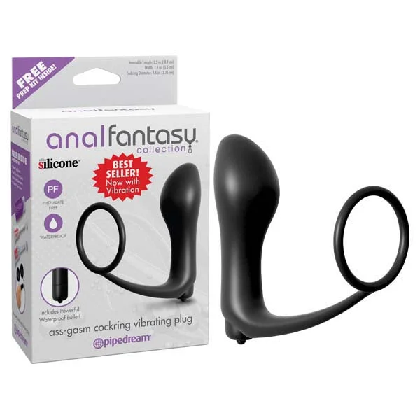 Anal Fantasy Collection Ass-gasm Cockring Plug - Black Vibrating Butt Plug with Cock Ring